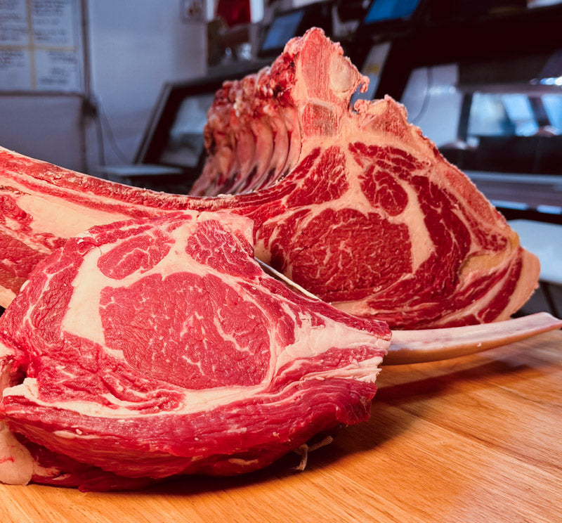 Showstopping Tomahawk Steak from ForeQuarter Butcher Shop, ideal for steak lovers seeking a premium, tender, and juicy dining experience